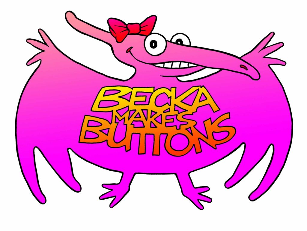 A pink pterodactyl Becka Makes Buttons logo