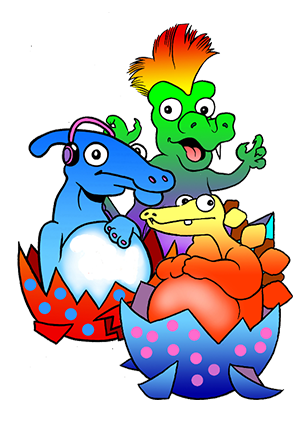 Cartoon Dinosaurs Hatching out of Eggs