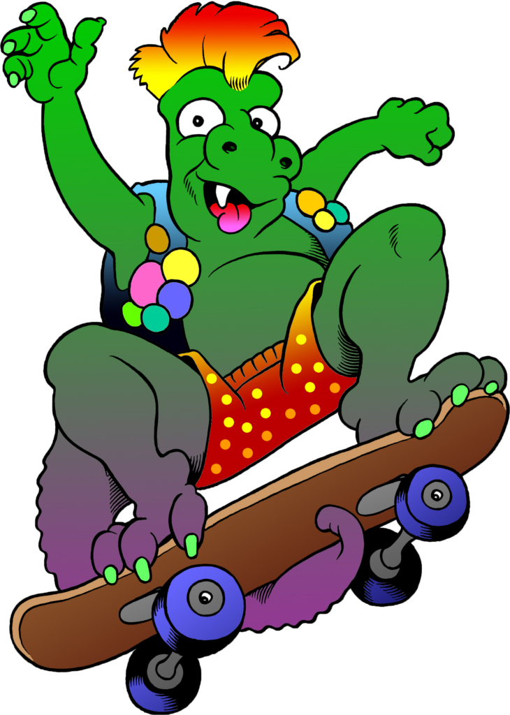 Cartoon Dinosaur on a Skateboard