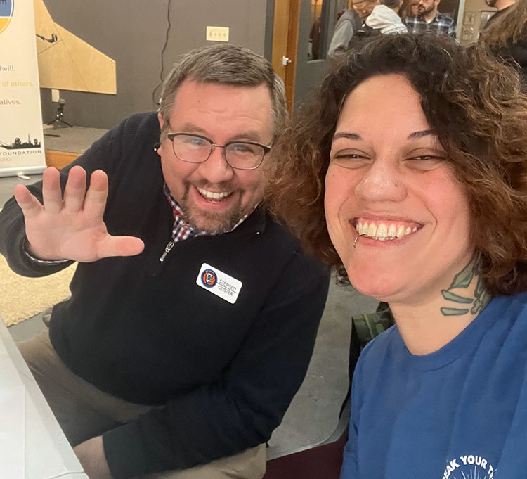 Becka Brisbin and Stephen Custer at a community meeting